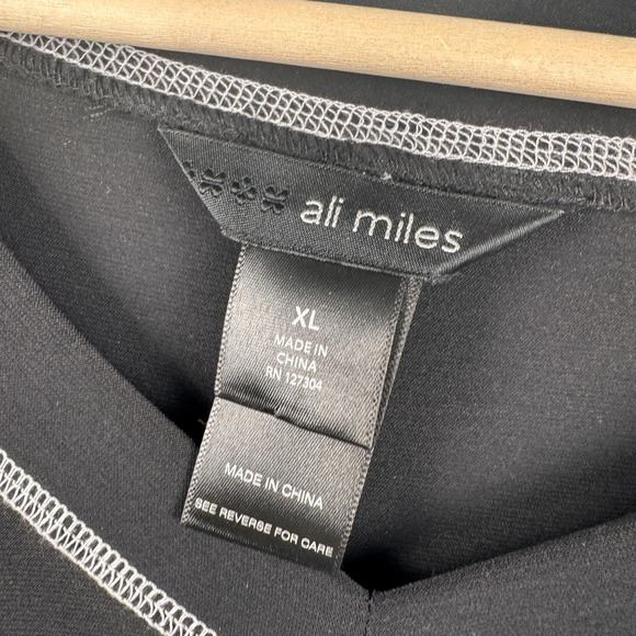 Ali Miles Top Womens XL Black White 3/4 Sleeve Tunic V Neck Boho Artsy Stretch - Picture 3 of 8